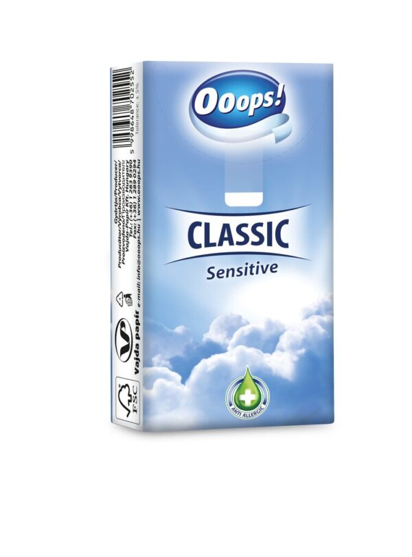 Popierinės nosinaitės 3 jų sluoksnių Ooops Classic Sensitive 1 pak