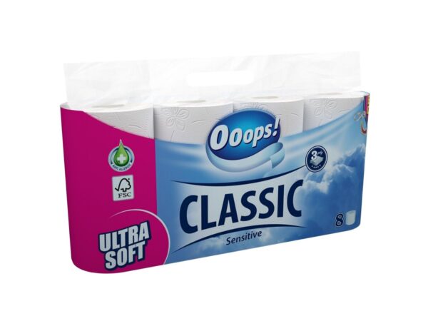 Tualetinis popierius OOOPS Classic Sensitive 3 sluoksnių